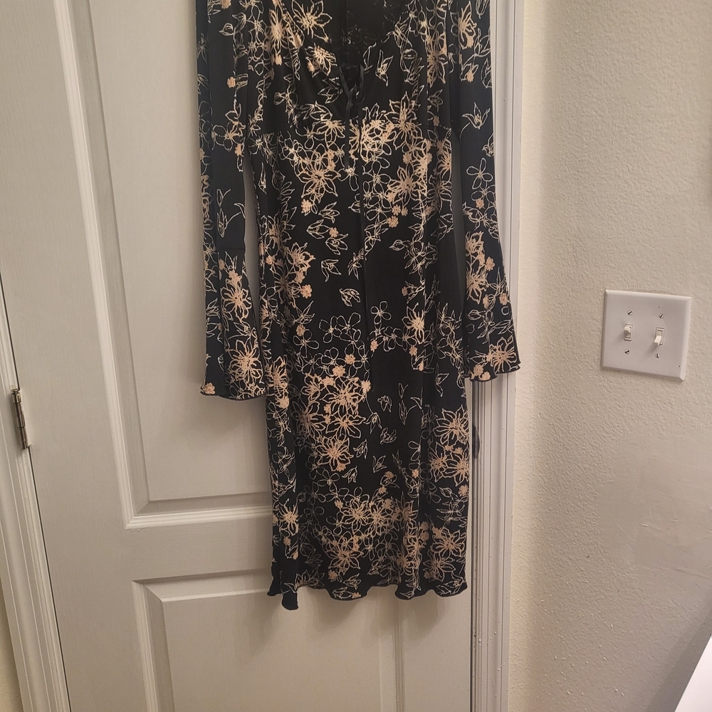Jonathan Martin Black and Cream Floral Long Sleeve Dress. Y2K Pre-owned - Picture 7 of 10